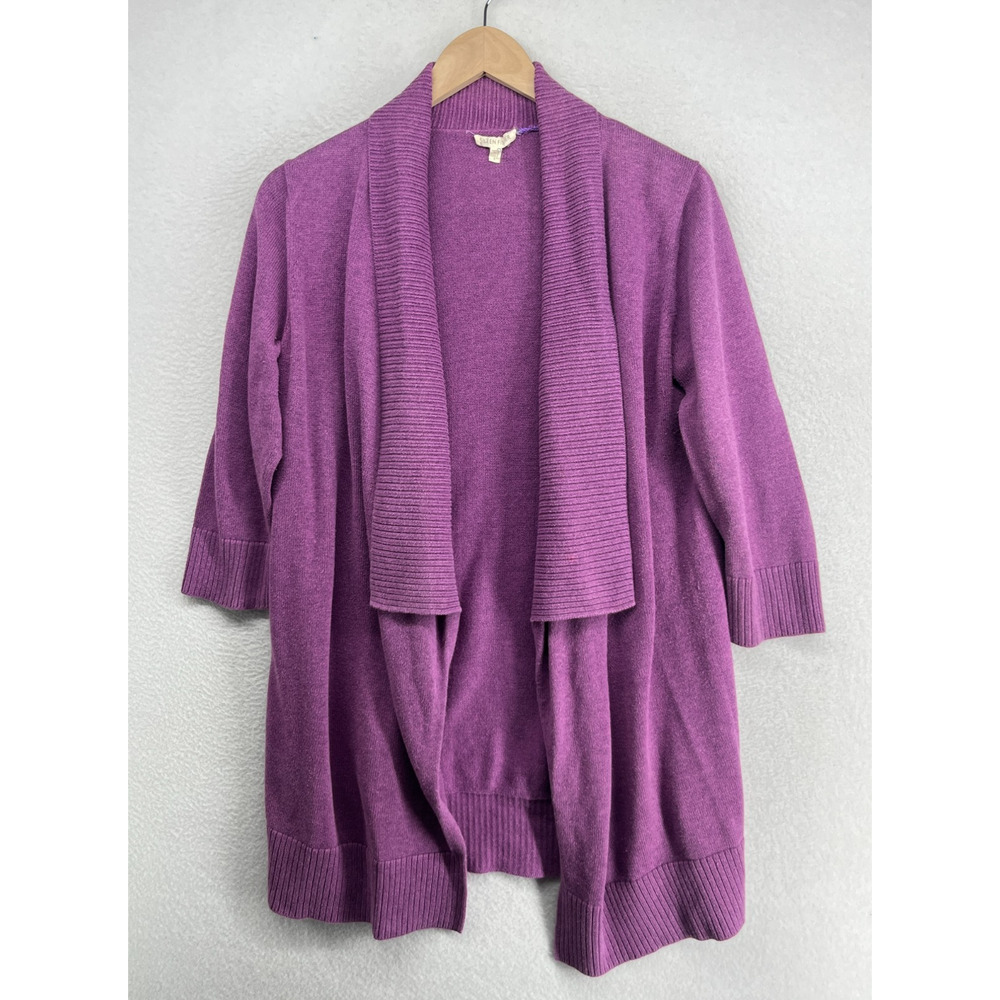 EILEEN FISHER Sweater S Organic Cotton Cardigan Open Front 3/4 Sleeve Purple - Picture 2 of 15